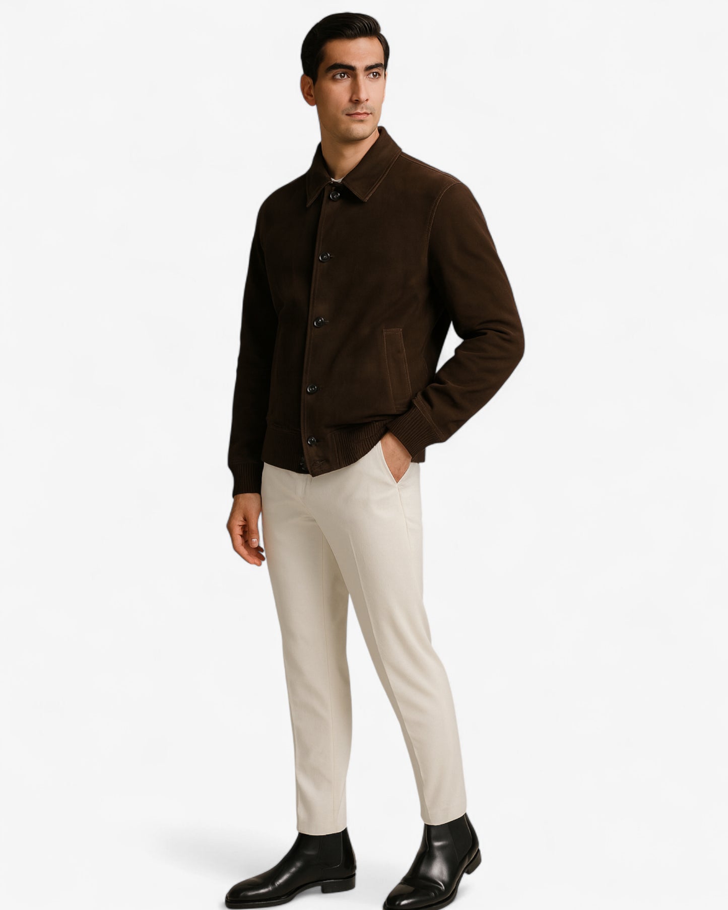 Classic Button Suede Bomber