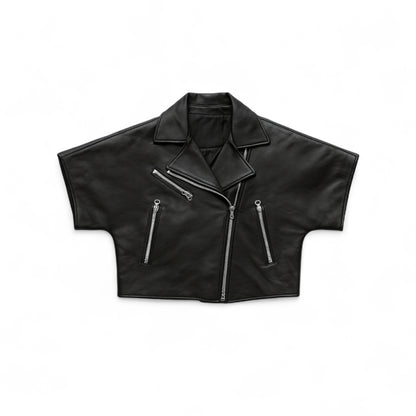 Edge Cropped Biker Leather Jacket