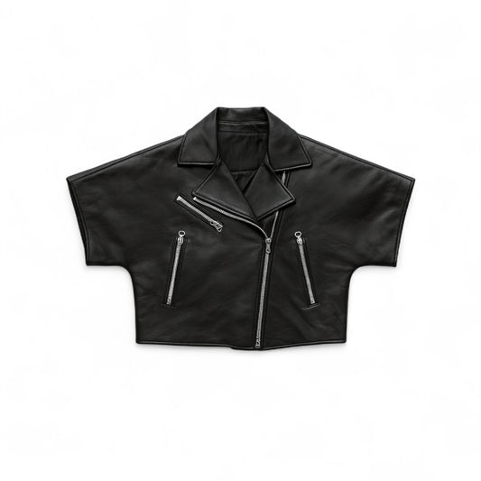 Edge Cropped Biker Leather Jacket
