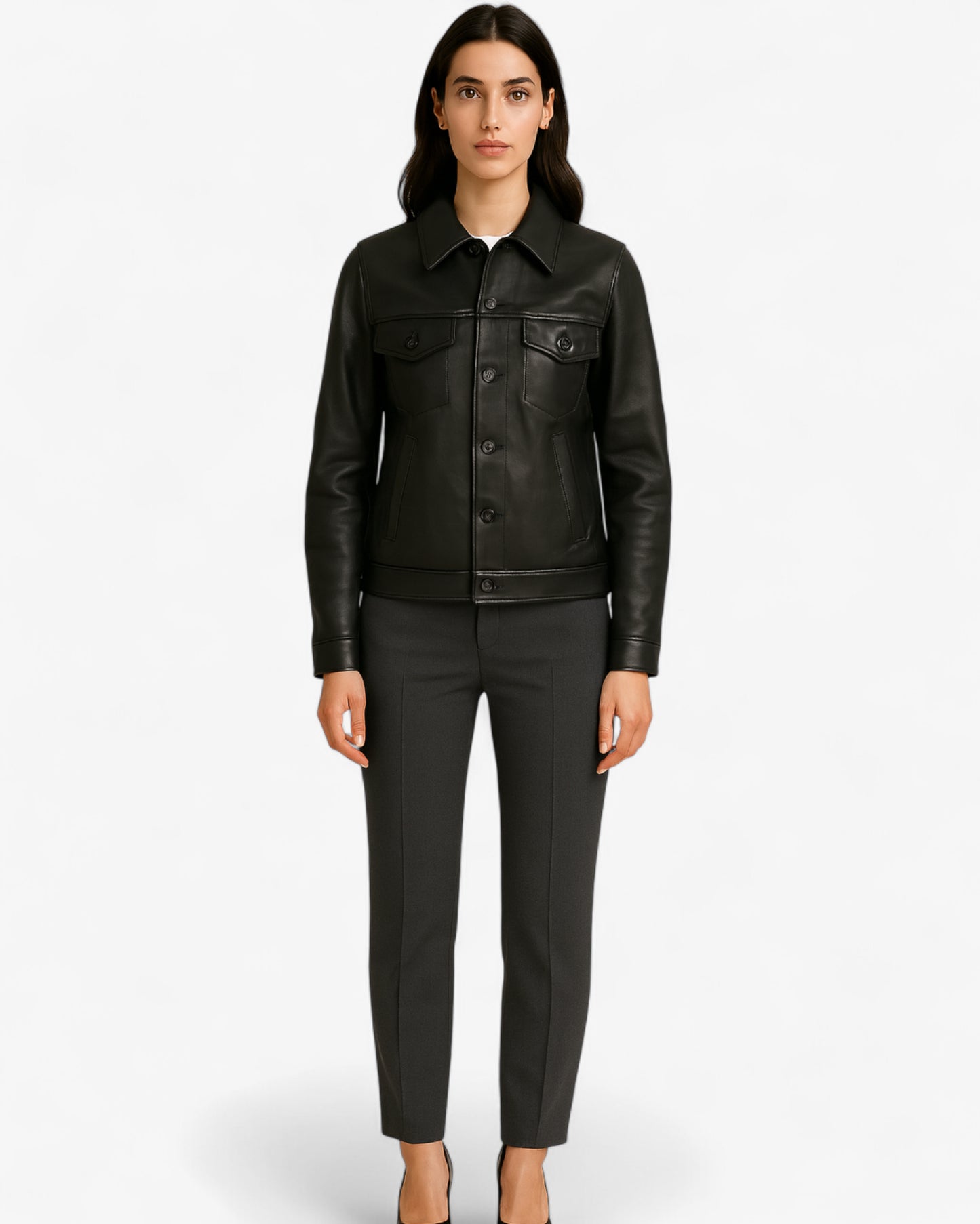 Classic Button Leather Jacket