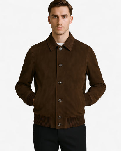 Classic Button Suede Bomber
