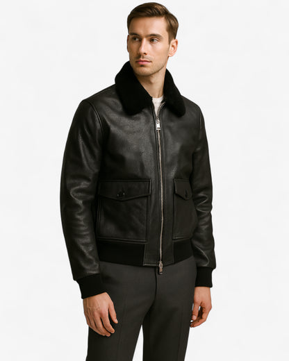 Aviator Bomber Leather Jacket